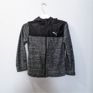 PUMA Full Zip Hooded Jacket, Gray Black, Boys Medium 10/12